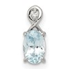 Sterling Silver Rhodium Plated Dia. & Aquamarine Oval Pendant