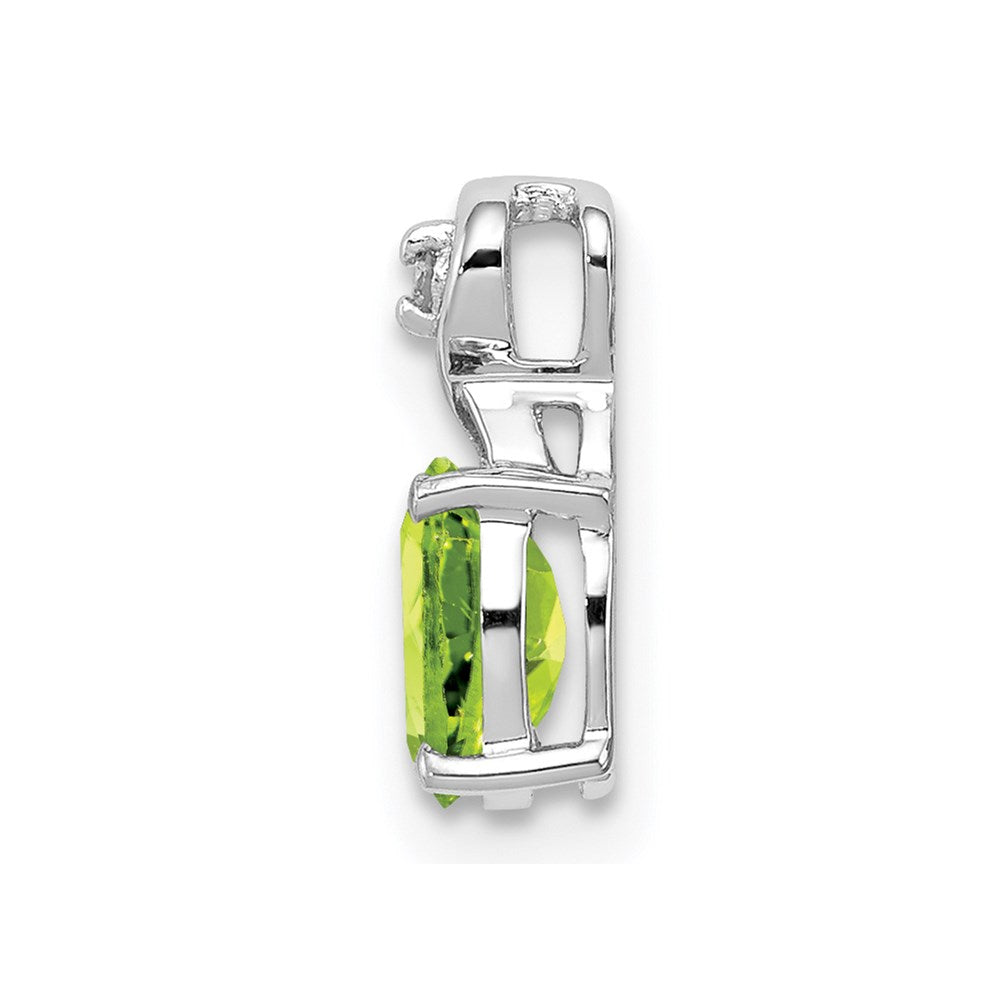 Sterling Silver Rhodium Plated Diamond and Peridot Oval Pendant