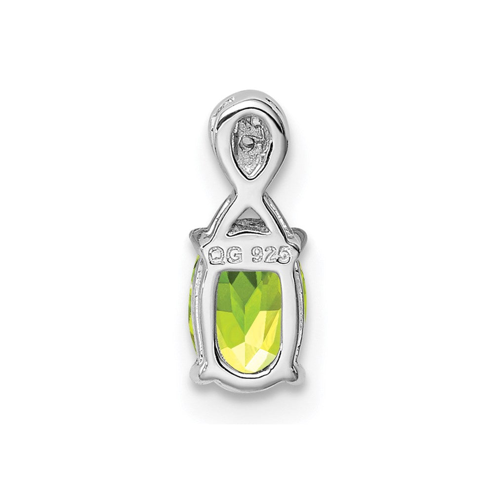 Sterling Silver Rhodium Plated Diamond and Peridot Oval Pendant