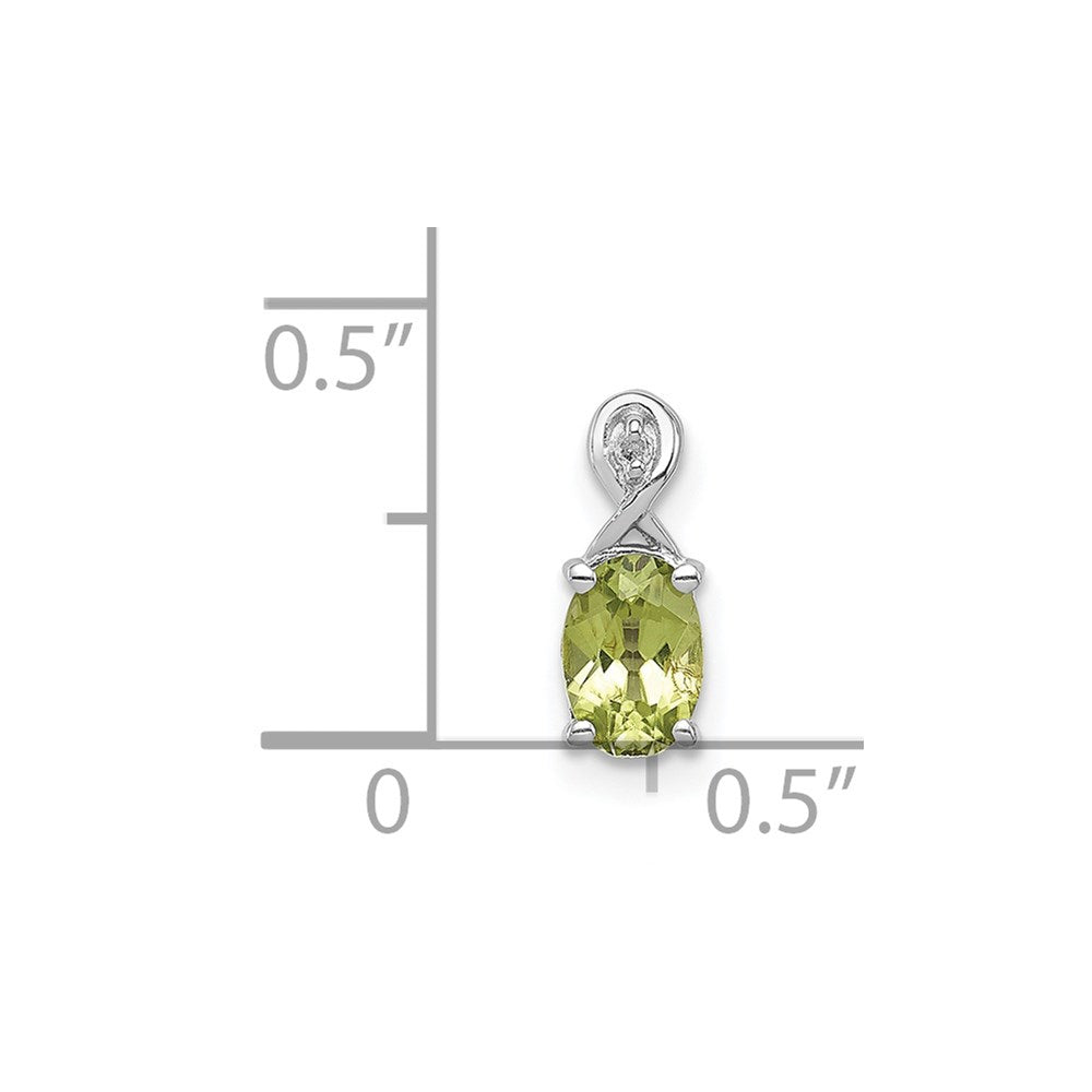 Sterling Silver Rhodium Plated Diamond and Peridot Oval Pendant