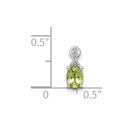 Sterling Silver Rhodium Plated Diamond and Peridot Oval Pendant