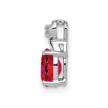 Sterling Silver Rhodium Plated Diamond & Ruby Oval Pendant