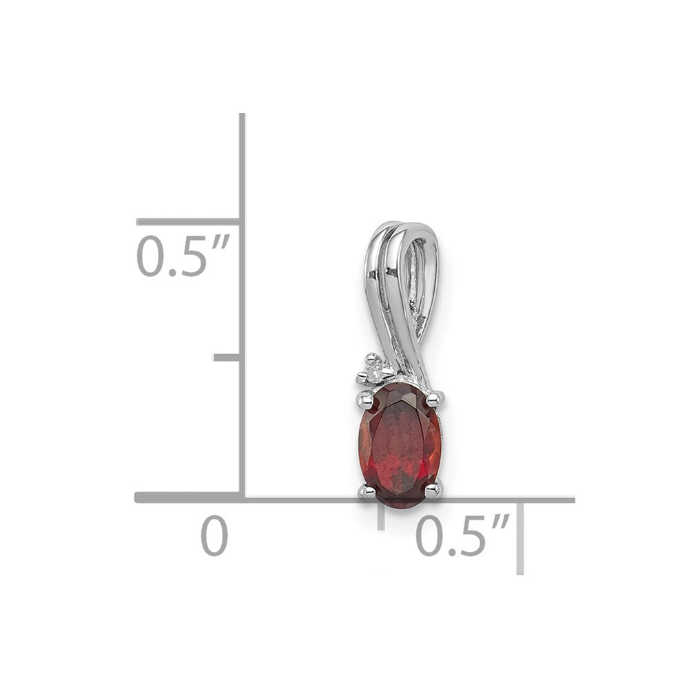 Sterling Silver Rhodium Plated Diamond Garnet Oval Pendant