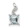 Sterling Silver Rhodium Plated Dia. & Aquamarine Square Pendant