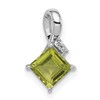 Sterling Silver Rhodium Plated Diamond and Peridot Square Pendant