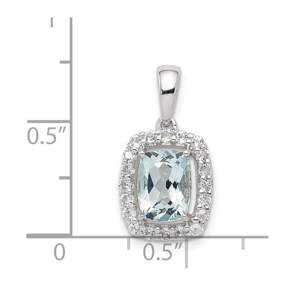 Sterling Silver Rhodium Plated White Topaz & Aquamarine Pendant
