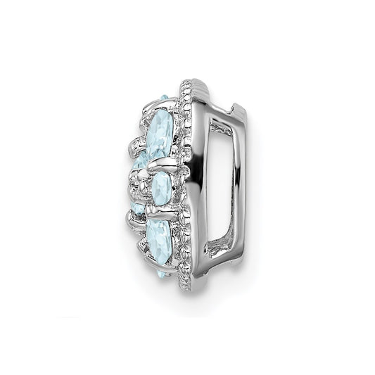 Sterling Silver Rhodium Plated Aquamarine Square Pendant Slide
