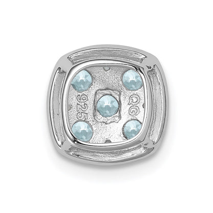 Sterling Silver Rhodium Plated Aquamarine Square Pendant Slide