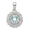 Sterling Silver Rhodium Plated White Topaz Aquamarine Pendant