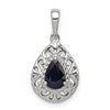 Sterling Silver Rhodium Plated Sapphire Teardrop Pendant