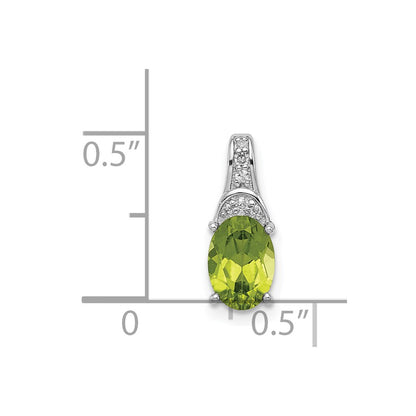 Sterling Silver Rhodium-plated Diamond and Peridot Oval Pendant