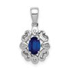 Sterling Silver Rhodium Plated Diamond & Sapphire Oval Pendant