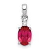 Sterling Silver Rhodium Plated Diamond & Ruby Oval Pendant