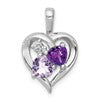 Sterling Silver RH Plated Amethyst Light Pink Quartz and Diamond Pendant