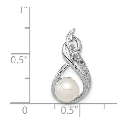 Sterling Silver Rhod Plated Diamond and FW Cultured Pearl Chain Slide