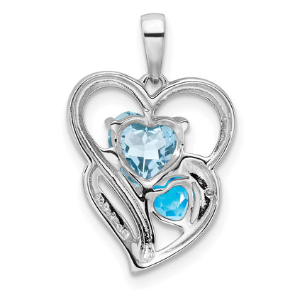 Sterling Silver Rhodium Plated Diamond & Sky Blue Topaz Pendant