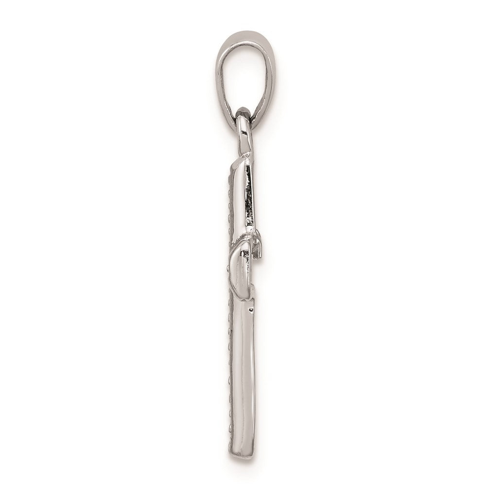 Sterling Silver Rhodium Plated Diamond Cross Pendant