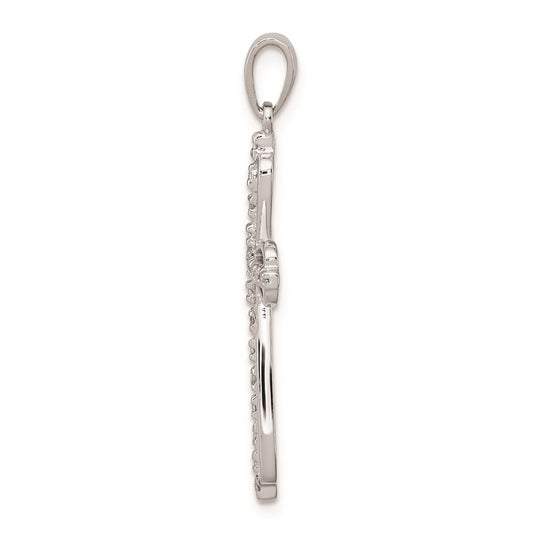 Sterling Silver Rhodium Plated Diamond Cross Pendant
