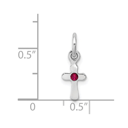 Sterling Silver RH-pltd Child's July Red Preciosca Crystal Cross Pendant