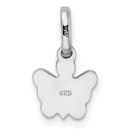 Sterling Silver Rhodium-plated Pink Enameled Butterfly Children's Pendant