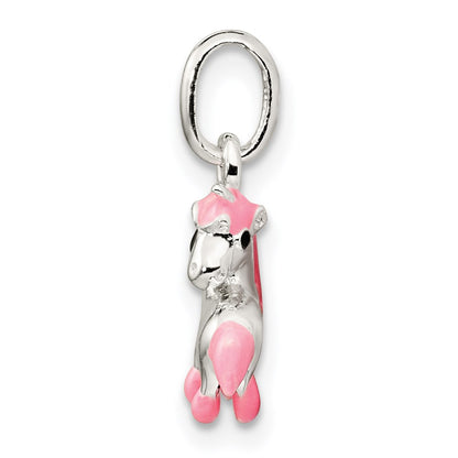 Sterling Silver Polished Pink & Black Enameled Pony Children's Pendant