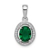 Sterling Silver Rhod-plated w/ Green and White CZ Oval Pendant