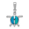 Sterling Silver Rhodium-plated Polished Created Blue Opal Turtle Pendant