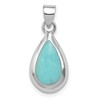 Sterling Silver Rhodium Polished Lab Created Turquoise Teardrop Pendant