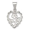Sterling Silver Polished Mini Floral Center Heart Pendant
