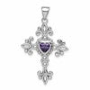 Sterling Silver Rhodium-plated Amethyst Cross Pendant