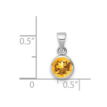 Sterling Silver Rhodium-plated Polished Citrine Round Pendant
