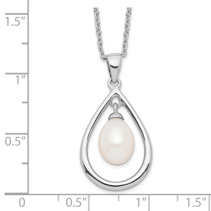 Sterling Silver Rhodium-plated 7-8mm White Teardrop Freshwater Cultured Pearl 17 inch Necklace