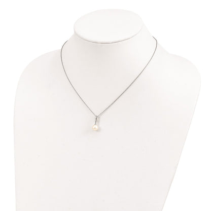 Sterling Silver Rhodium-plated 7-8mm White Teardrop Freshwater Cultured Pearl and CZ 17 inch Necklace