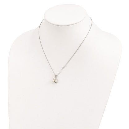 Sterling Silver Rhodium-plated 5-6mm White Button Freshwater Cultured 3-Pearl and CZ 17 inch Necklace