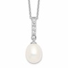 Sterling Silver Rhodium-plated 8-9mm White Teardrop Freshwater Cultured Pearl and CZ 17 inch Necklace