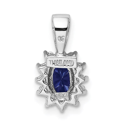 Sterling Silver Rhodium-plated CZ/Lab Cr Sapphire Pendant