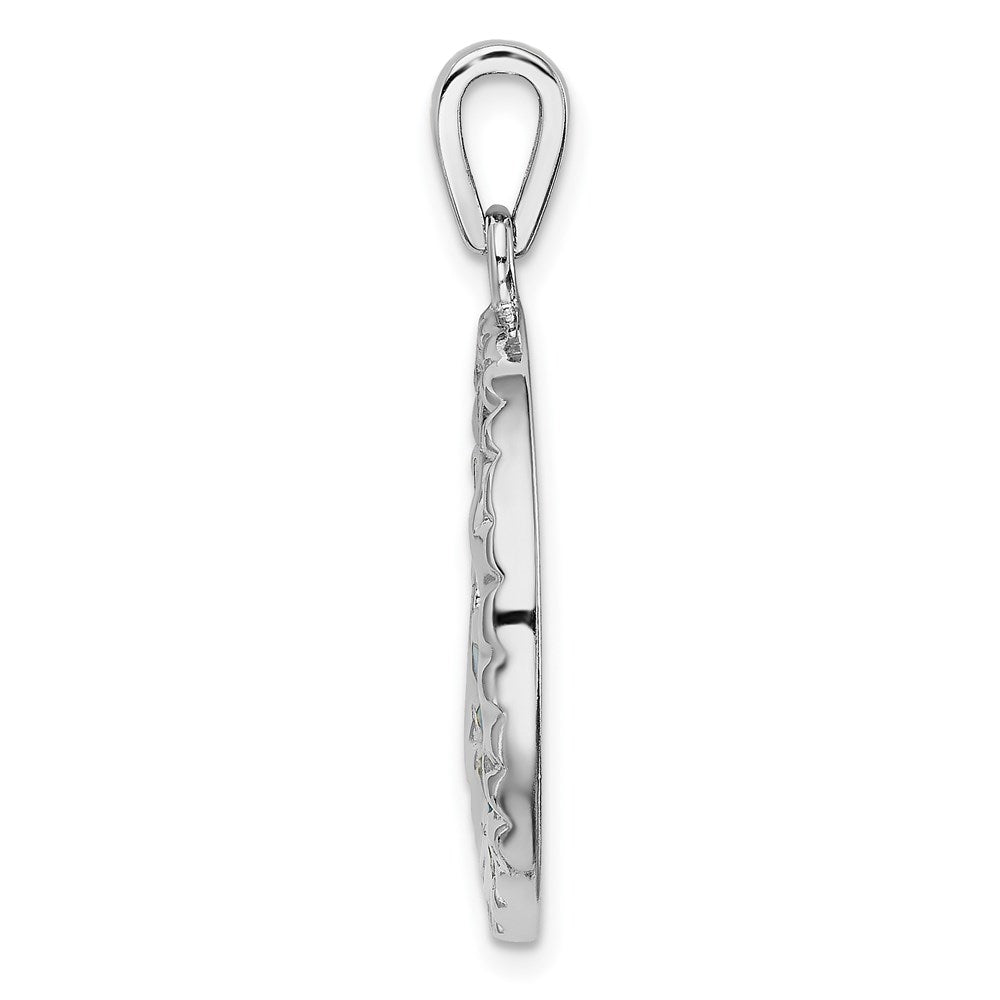 Sterling Silver Rhod-plated Created Opal Palm Tree Ocean Pendant
