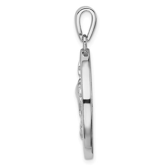 Sterling Silver Rhodium-plated Blue Created Opal Dolphins Pendant