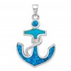 Sterling Silver Rhodium-plated Blue Created Opal Anchor Pendant