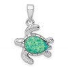 Sterling Silver Rhodium-plated Polished Green Inlay Created Opal Turtle Pendant