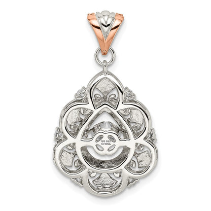 Sterling Silver Plat-plate Rose-tone Vibrant CZ Fancy Penda