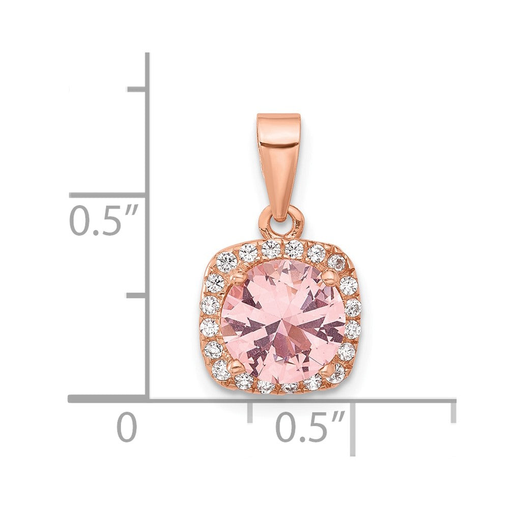 Sterling Silver Rose-tone Square Crystal Pendant