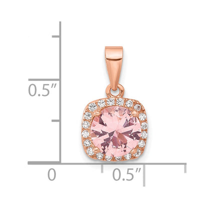 Sterling Silver Rose-tone Square Crystal Pendant
