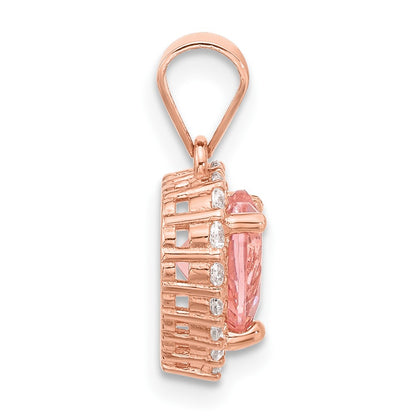 Sterling Silver Rose-tone Pink Crystal Heart and Clear CZ Pendant