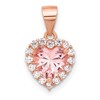 Sterling Silver Rose-tone Pink Crystal Heart and Clear CZ Pendant