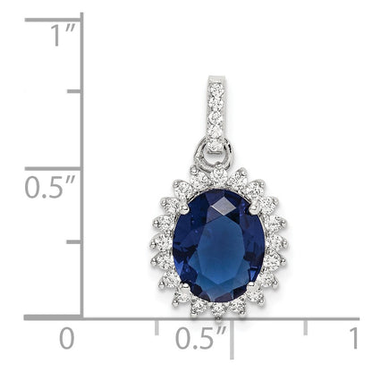 Sterling Silver Rhodium-plated Blue and Clear CZ Pendant
