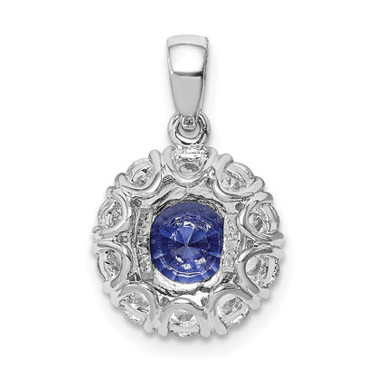 Sterling Silver Rhodium-plated Blue and White CZ Halo Pendant
