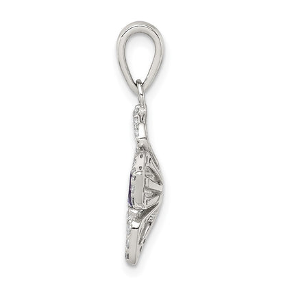 Sterling Silver Purple and Clear CZ Flower Pendant