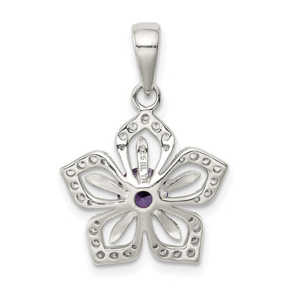Sterling Silver Purple and Clear CZ Flower Pendant