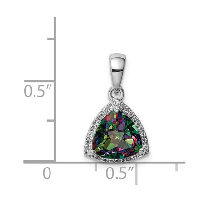 Sterling Silver Rhod-plated Trillion Mystic Fire/White Topaz Pendant